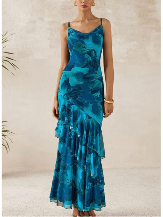 PrettyGarden Dresses & Skirts - PrettyGarden Floral Beach Sundress Spaghetti Strap Tiered Maxi Dress size Medium